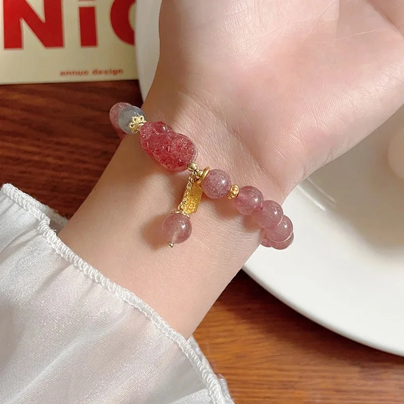 Y2K Money Attracting Pink Bracelet Gold Buckle Tag With Crystal Drop Look Sweet Jewelry Gifts For Women Daily Summer Vacation