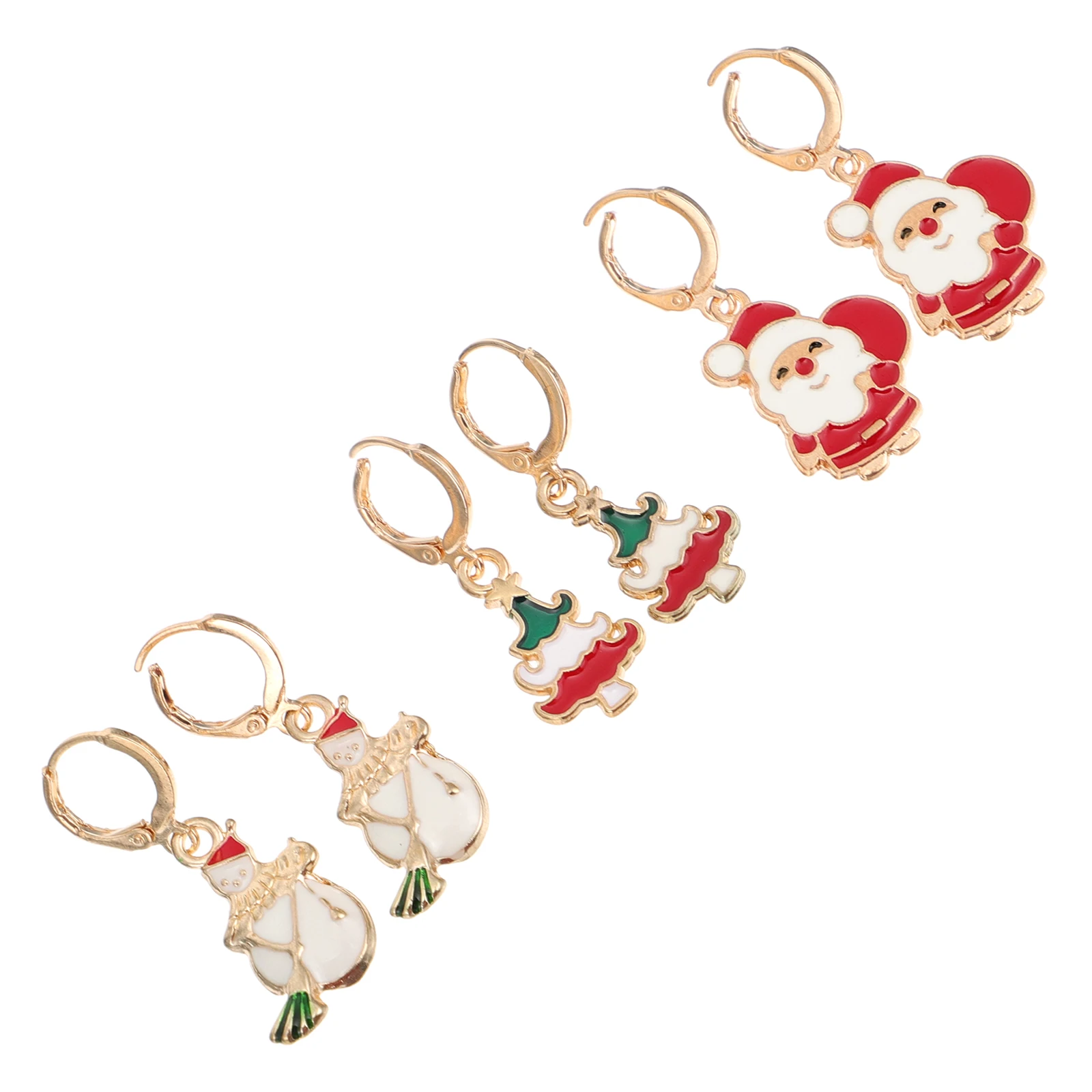 

3 Pairs Bagged Christmas Tree Snowman Old Earrings Vacation Primer Trendy Xmas Dangler