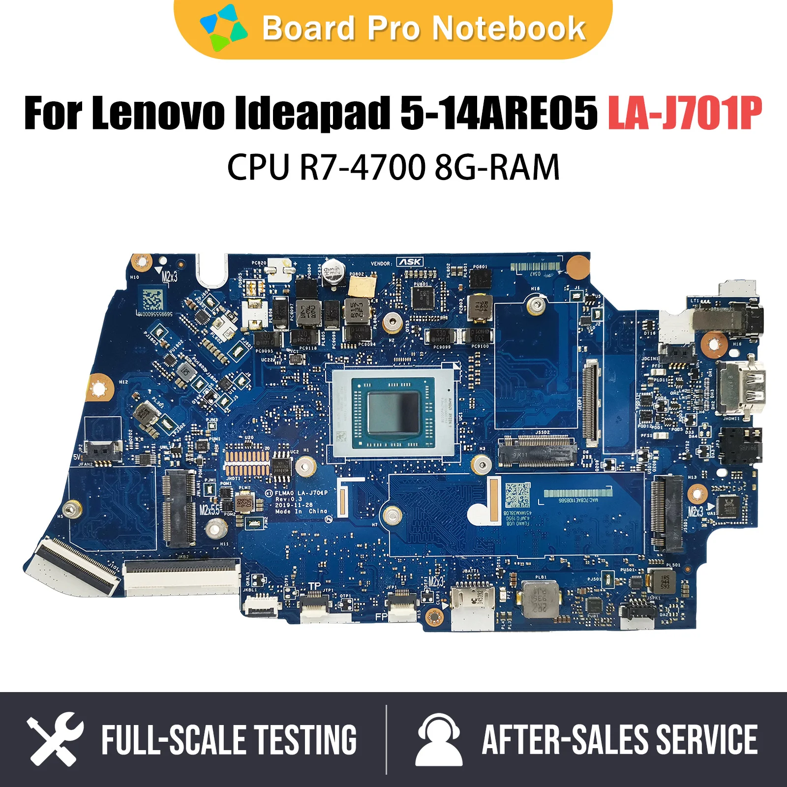 

Notebook Mainboard For Lenovo Ideapad 5-14ARE05 LA-J701P Laptop Motherboard With AMD R7-4700 CPU 8G-RAM,100% test OK