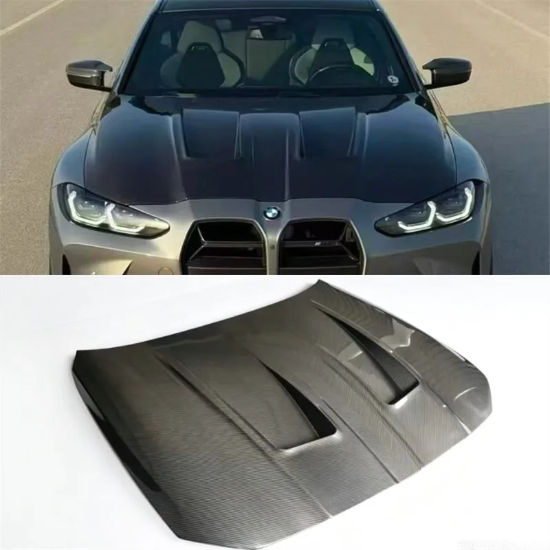 

For BMW M3 M4 G80 G82 Real Dry Carbon Fiber Hood Engine Cover Hood Car Headliner Hood Cover Upgrade Auto Parts Kit