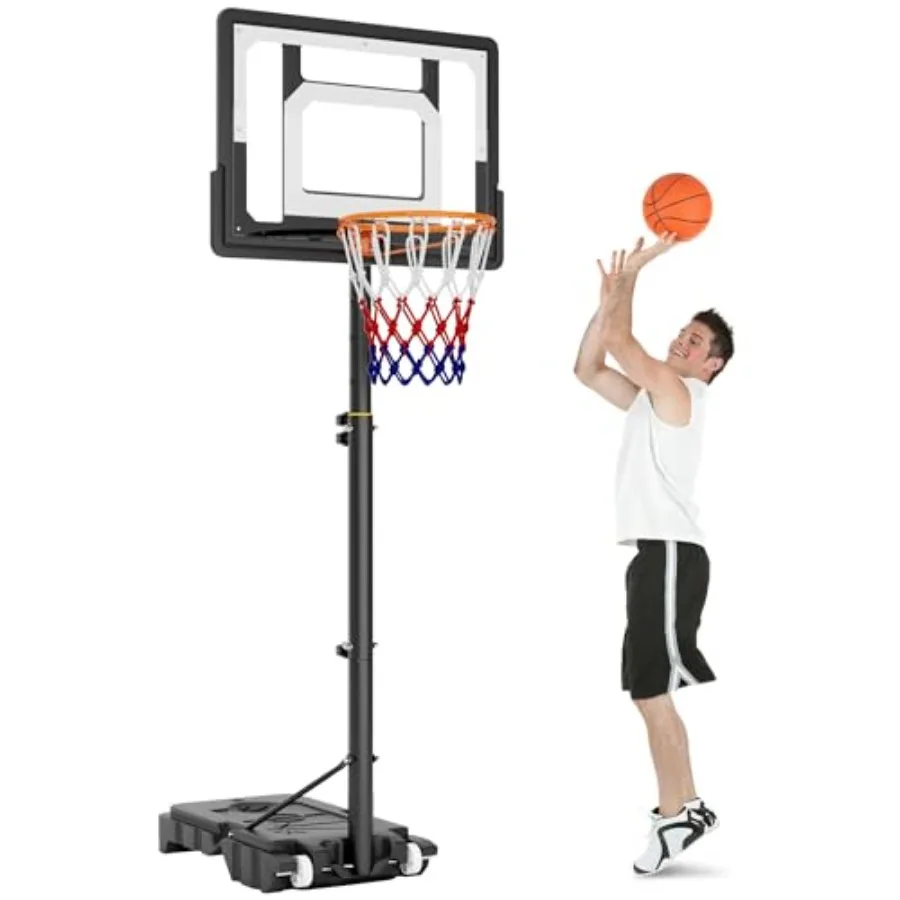 

Portable Basketball Hoop with Wheels for Outdoor and Indoor Use Height Adjustable from 5.25 to 6.9 Feet Features Enlarged Filla