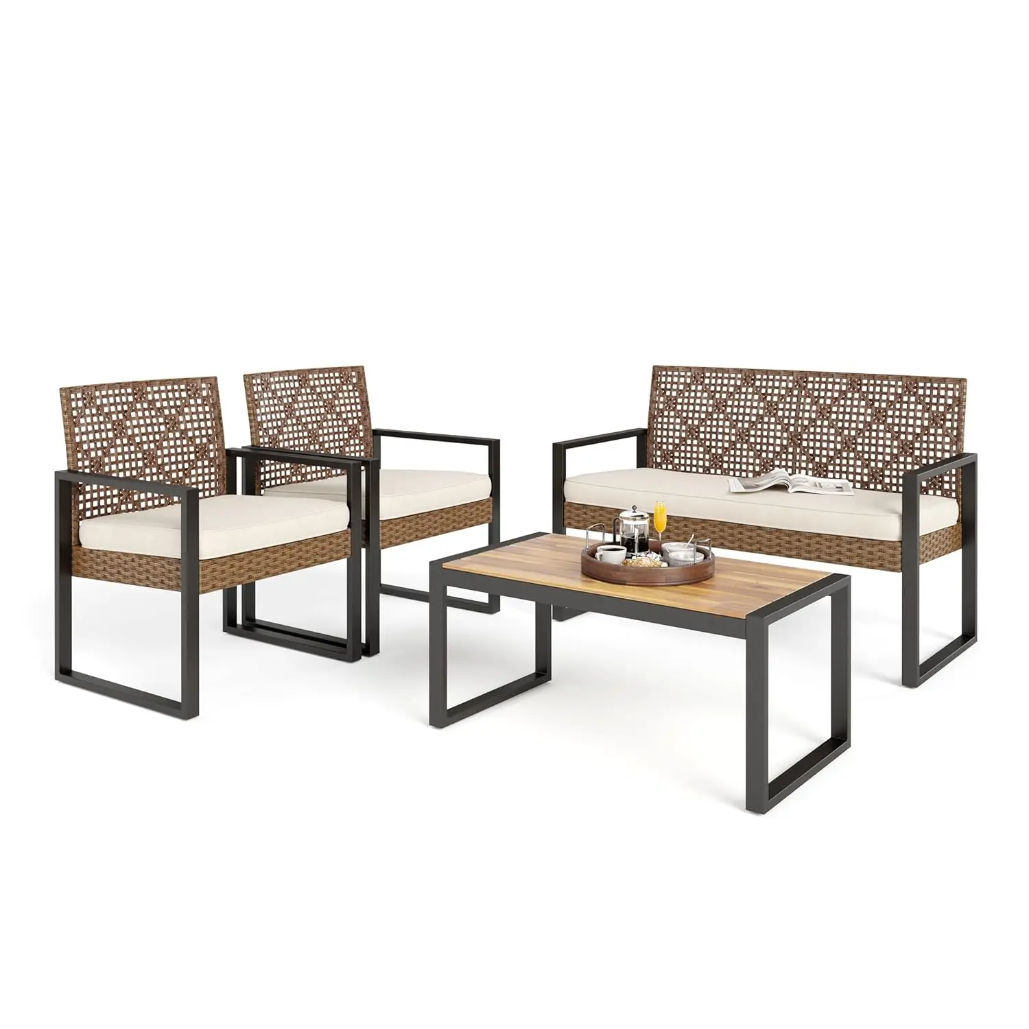 

Комплект садовой мебели из 4 предметов: всепогодный плетеный диван, кресла, кофейный столик для террасы, патио, двора, улицы, на заказ