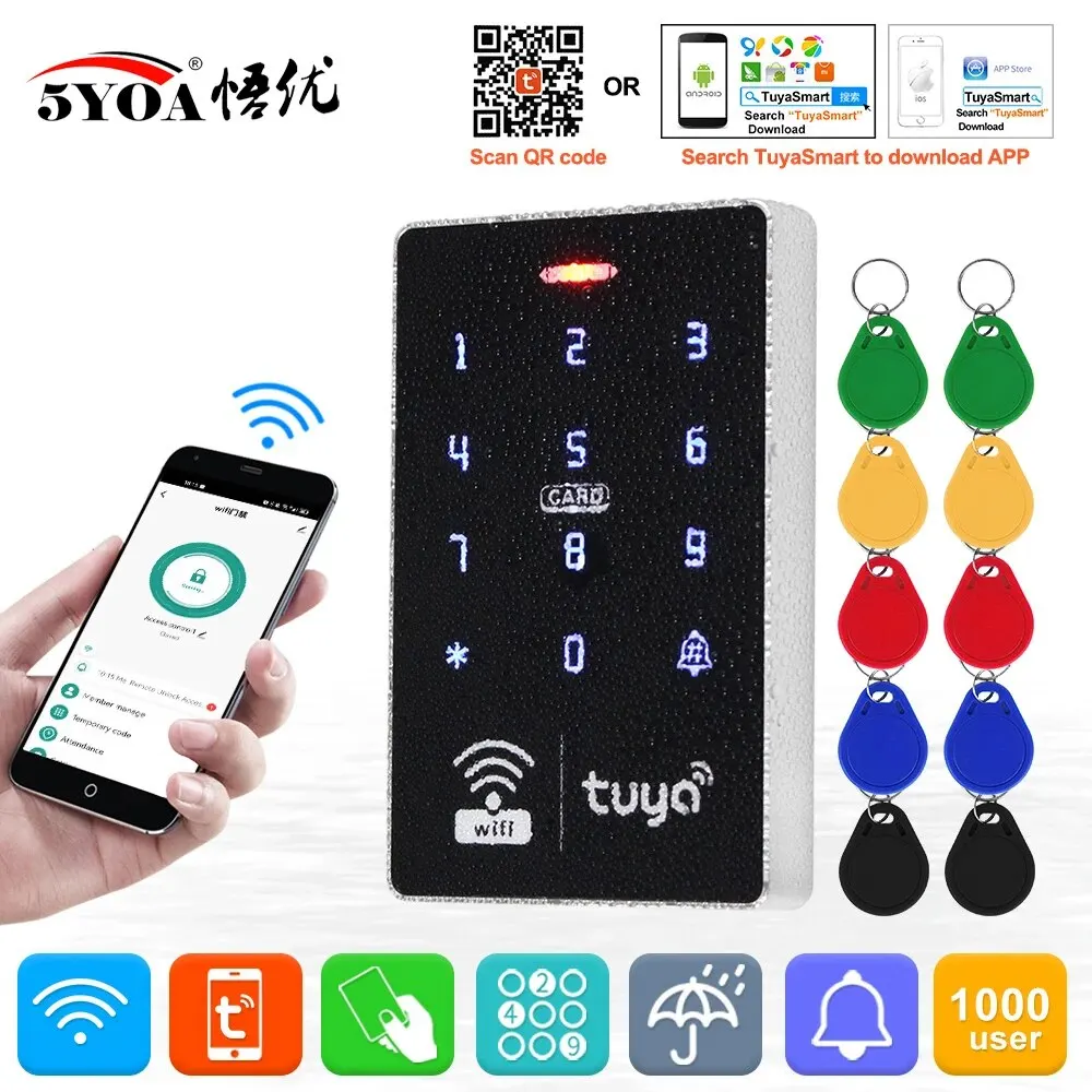 5YOA S10W Tuya APP di controllo accessi Serratura intelligente remota IP68 Tastiera senza chiave impermeabile WIFI Standalone EM RFID Card Door Entry