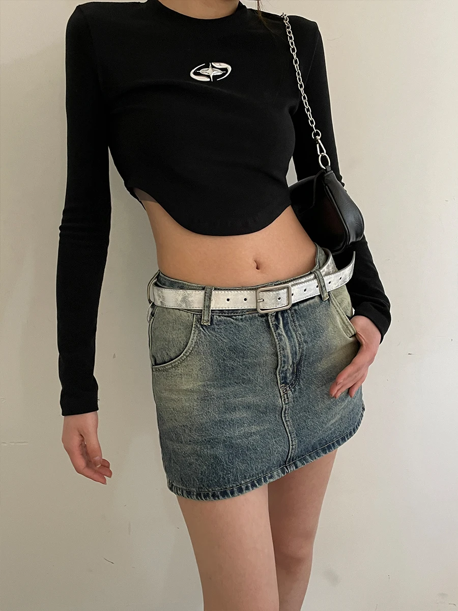 Silver Small Retro Do Old Leather Belt Crack Asia Pacific Sister Culture Spice Girl Decorative Belt 2024 New Fashion