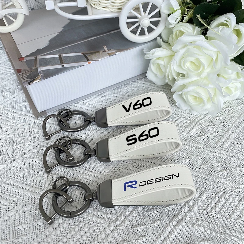 For Volvo R DESIGN S40 S60 S80 S90 XC40 XC60 XC90 V40 V50 V60 V70 V90 Top Layer Cowhide Key Chain Car Accessories