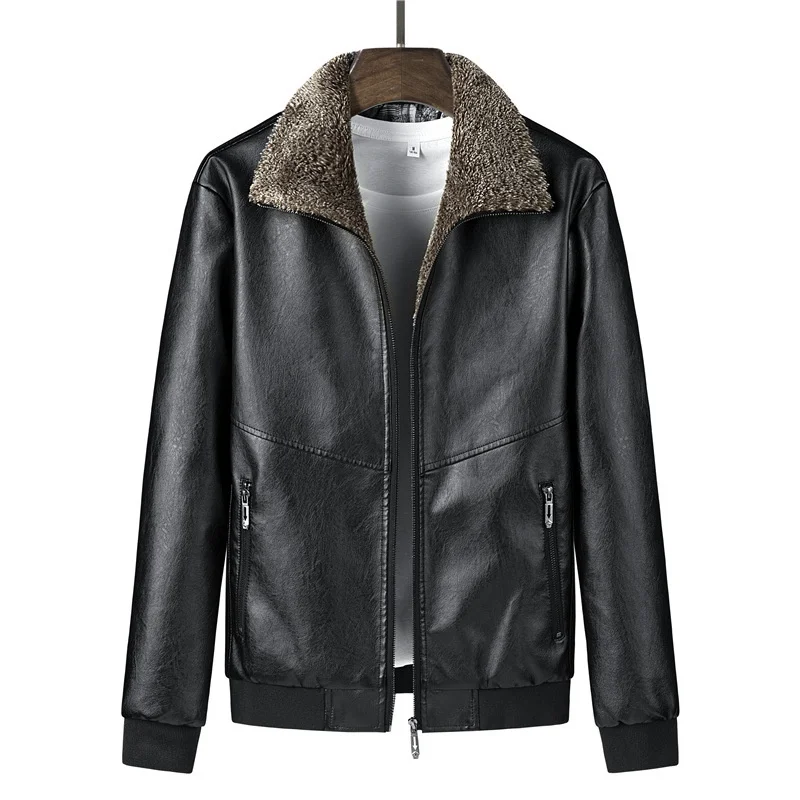 2024 Winter Men's Pu Leather Jackets Fur Collar Motorcycle Coat Tops Thick Warm Faux Jacket For Male