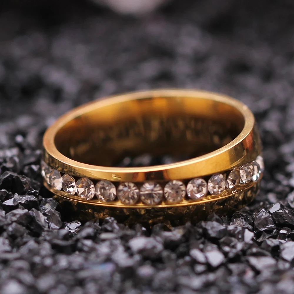 Wholesale Two Color Plated  316L Stainless Steel .1CT Channel-Set  Crystal Ring for women or Men