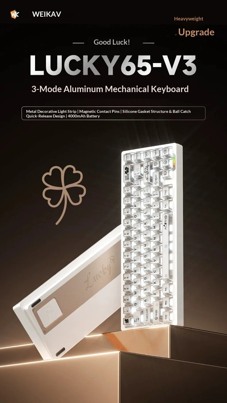 WEIKAV lucky65v3 Keyboard Kit Design Quick Disassembly Of GASKET Structure By Touching Beads Keyboard Kit Three-Mode Connection