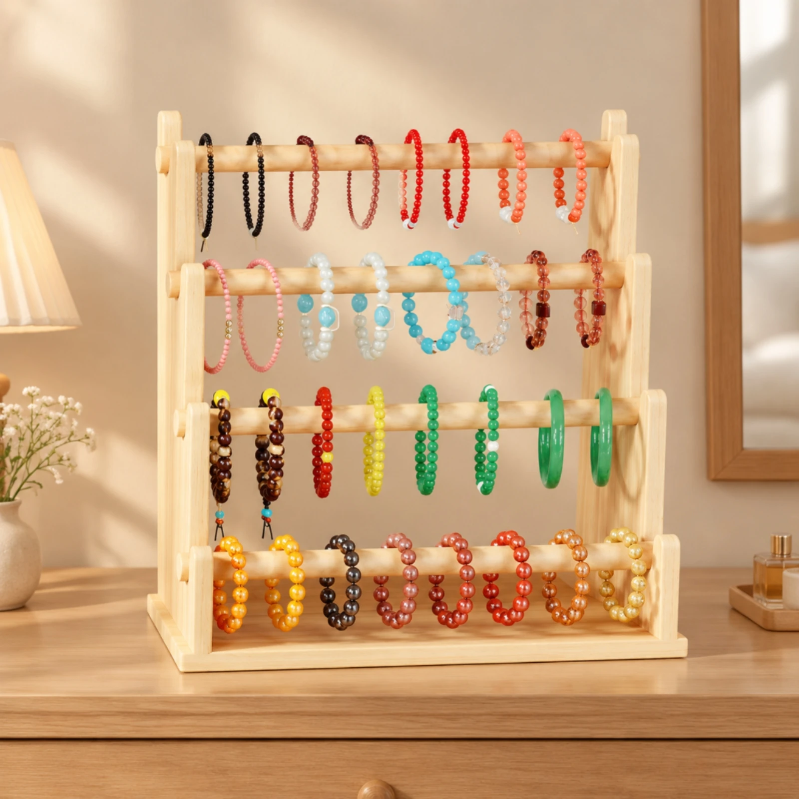 Organizer Open Design Wood Jewelry Organizer with Base Tray Tabletop Jewelry Display Rack Stable for Dressing Table, Bedroom
