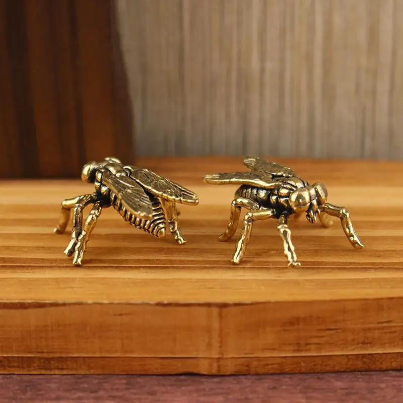 1 Stück Teehaustier Tierfigur Heim-Desktop-Dekoration Retro Messing Fliegen-Ornament Miniatur-Statue Vintage-Handwerk – Detail 4