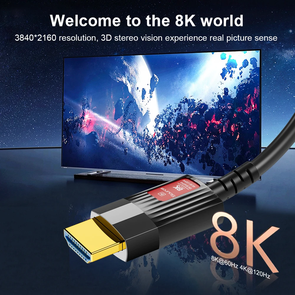 Kable 8K HDMI 2.1 światłowodowe kabel Hdmi obsługuje 8K 60Hz 4K 120Hz 48Gbps HDR eARC dla HD TV XBox projektor PS5 PS4 RTX 3080