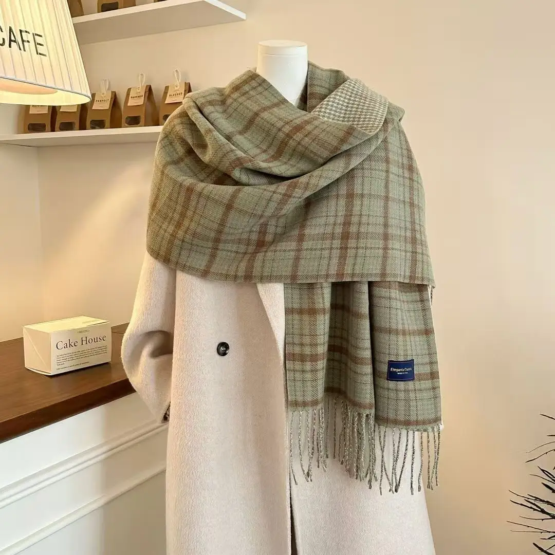 

Houndstooth Scarf For Women Autumn Winter Korean Style Versatile Fashion Double Sided Plaid Soft Warm Lattice Neck Warmer