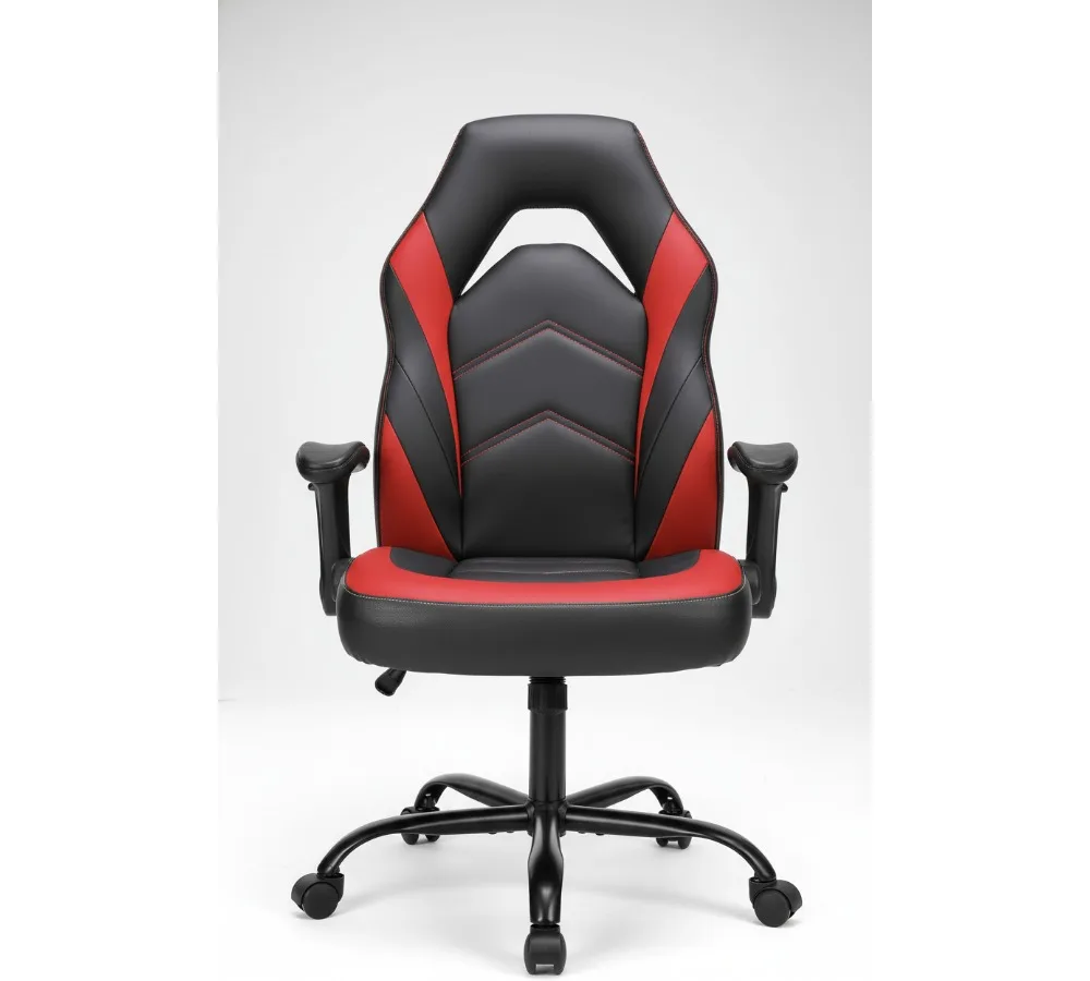 كرسي ألعاب مريح - جلد PU، دعم قطني، مساند للذراعين قابلة للطي، ارتفاع قابل للتعديل 360 درجة °   دوارة للبالغين