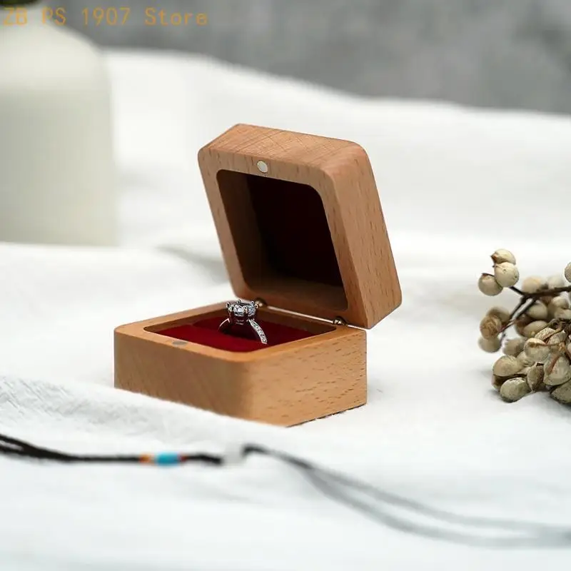 

Wooden Ring Box Walnut Jewelry Gift Box Antique Ring Box for Engagement 55KA
