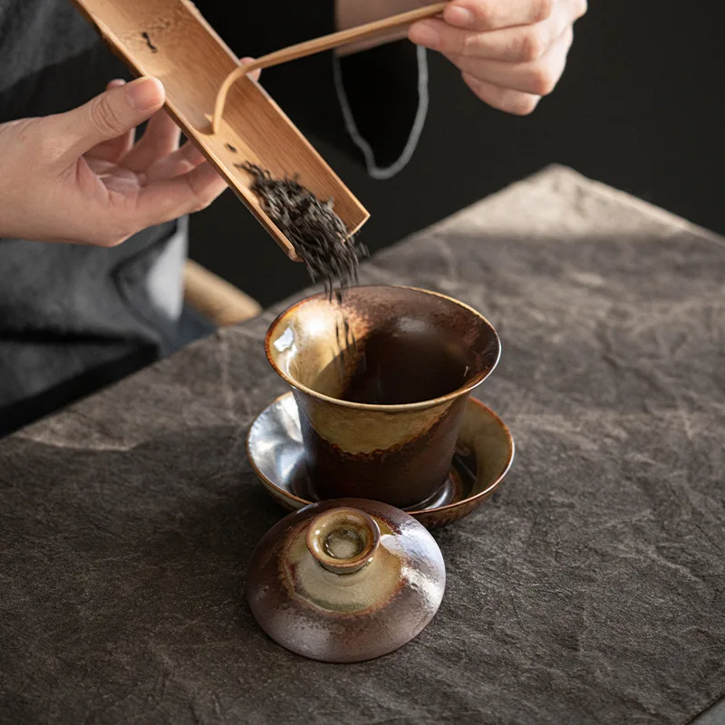 Ceramic Retro Flow Glaze Teapot Cover Bowl Kiln Change Craft Tea Ceremony Accessories Household Creative Handmade Tea Maker