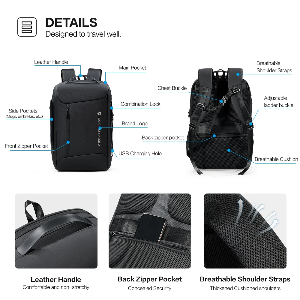 OIWAS Lifetime Warranty Backpack For Men TSA Anti Theft Bag 14 15.6 17inch Laptop Backpack Men Travel Backpack School Backpack