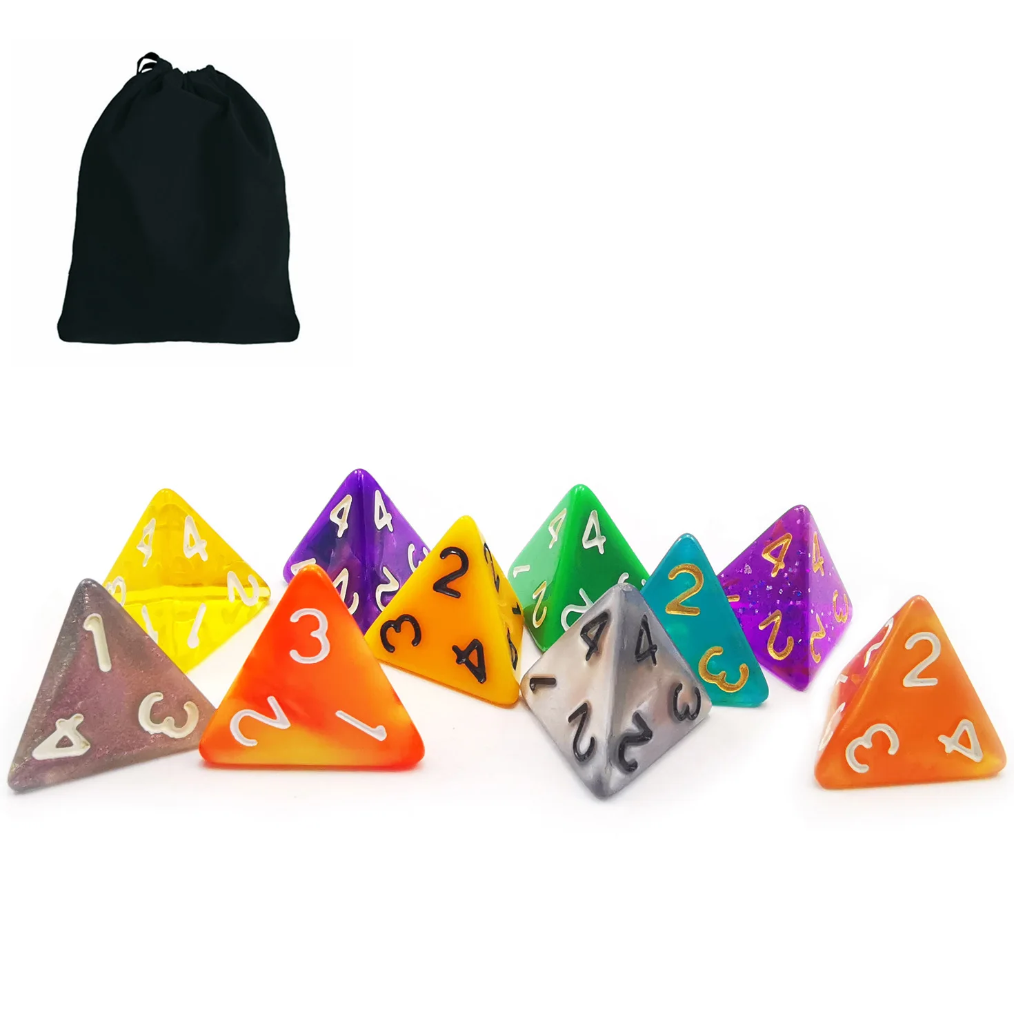 Bescon 10pcs Set of Multi Polyhedral Dice, 10 Count Assorted Random Multi Effected&Colored Pack of Dice in Drawstring Pouch