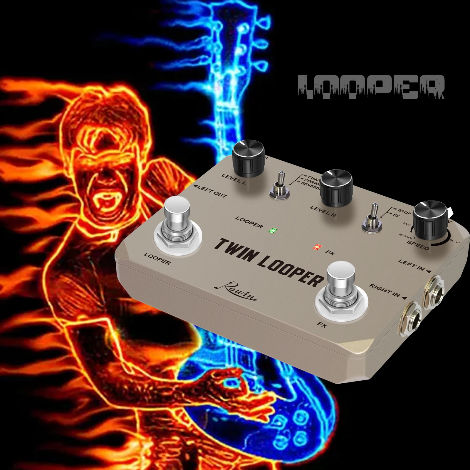 Rowin Twin Looper Electric Guitar Effect Pedal Loop Station 11 Types of Play with 10 Minutes of Recording Time True Bypass