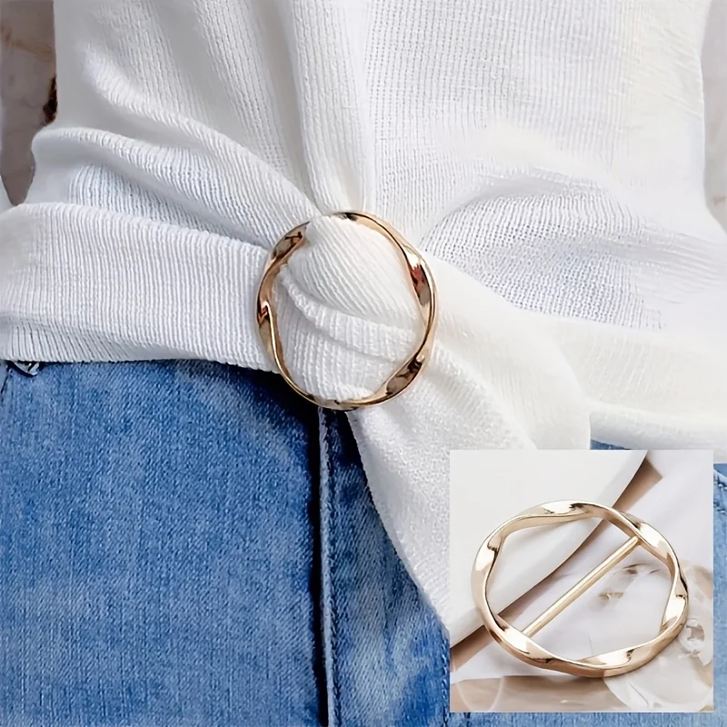 5pcs Fashion Metal Round Circle Clip Buckle Shawl T-Shirt Tie Clip Brooch Waist Buckle Versatile Clothing Ring Wrap Holder