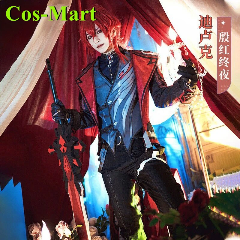 Cos-Mart Game Genshin Impact Diluc Cosplay Costume New Skin Handsome Battle Uniform Activity Party Role Play Clothing S-XXL