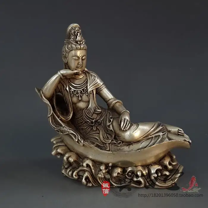 Antique Bronze Pure Copper Silver-plated White Copper Backlit Guanyin Bodhisattva Ornaments Home Decoration Antique Craft Gift C