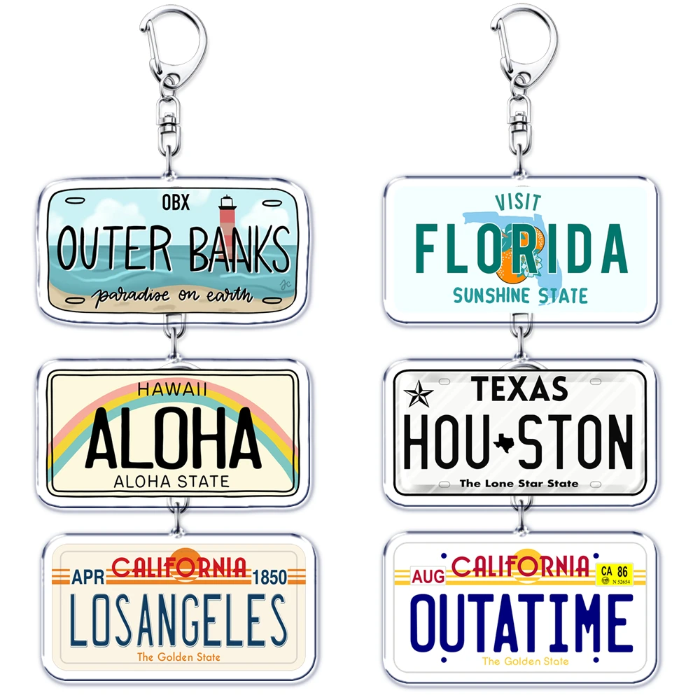 Llaveros creativos con matrícula de coche para mujer, accesorios, bolsa, joyería BOSTON de California, regalos para seguidores y amigos