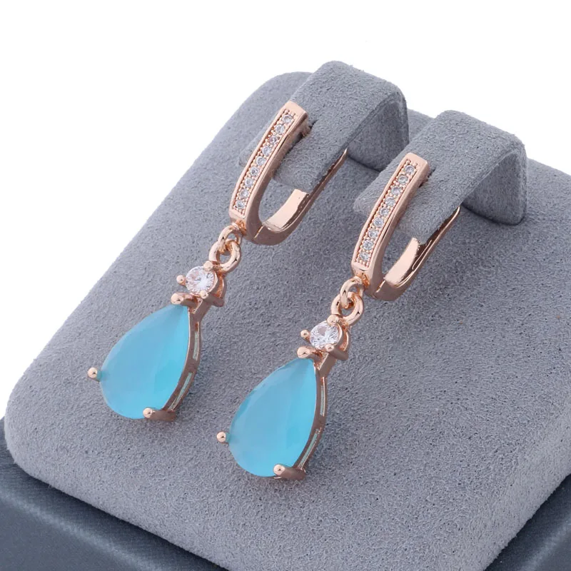 New 8*12mm Rose Gold Color Dangle Earrings for Women High Quality Jewelry Natural Zircon Luxury Designer Jewelry