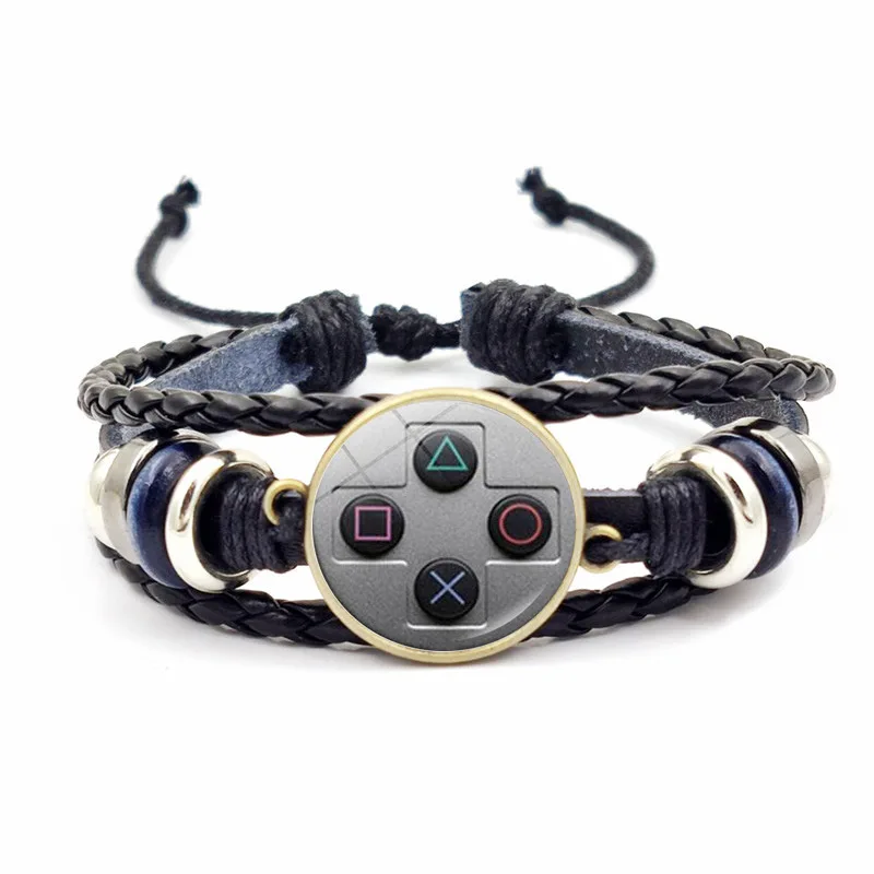 New Old Video Game Controller Men Leather Bracelet Novelty Handmade Glass Gem Art Photo Charm Bracelet Boys Gift Idea Jewelry