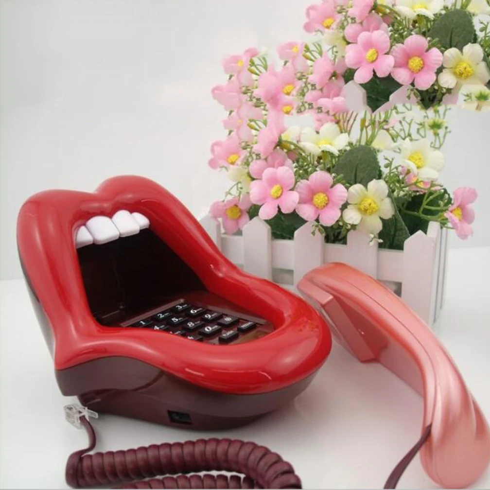 Lips Telephone Cute Red Mouth Shape Lip Phone Corded Landline Phones for Home and Office Decor Role Play Telephone As Gift