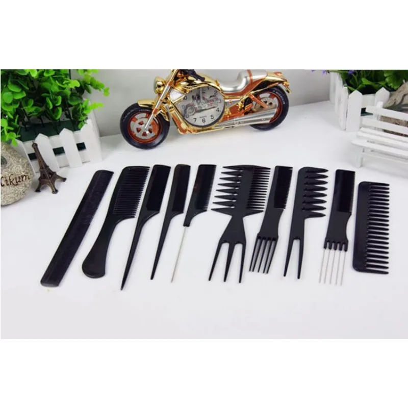 10PCS Haircut Styling Comb Set Professional Anti-static Hairdressing Combs Black Barber Training Tail Comb In 10 Designs