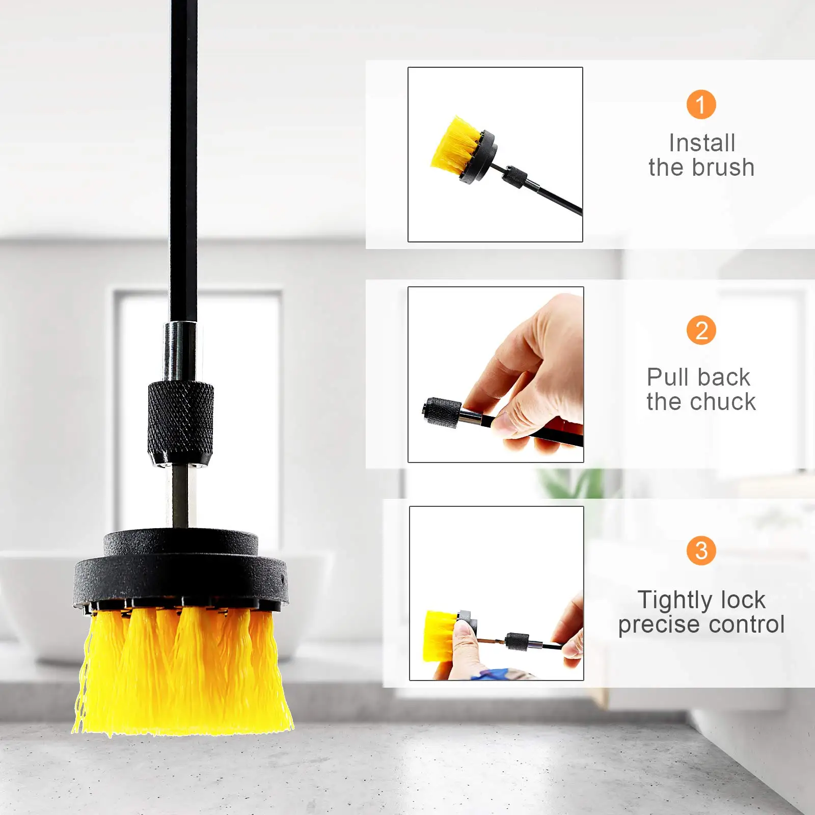 7-teiliges Bohrbürsten-Set - Bohrbürsten-Reinigungsset Power Scrubber Bürste zur Reinigung mit Verlängerungsaufsatz – Detail 4