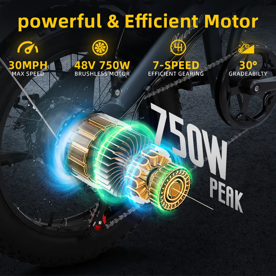 Foldable peak 750W Motor Off-Road Electric Bike 48V 13AH Lithium Battery 45km/h E-Bike 20 inch tire Mountain Electric bicycle image 6