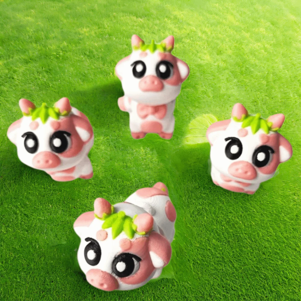Pink/Yellow Color 3D Printing Cow Model Cute Style Handicraft 3D Printing Rabbit Figure Bow Simulation Figure