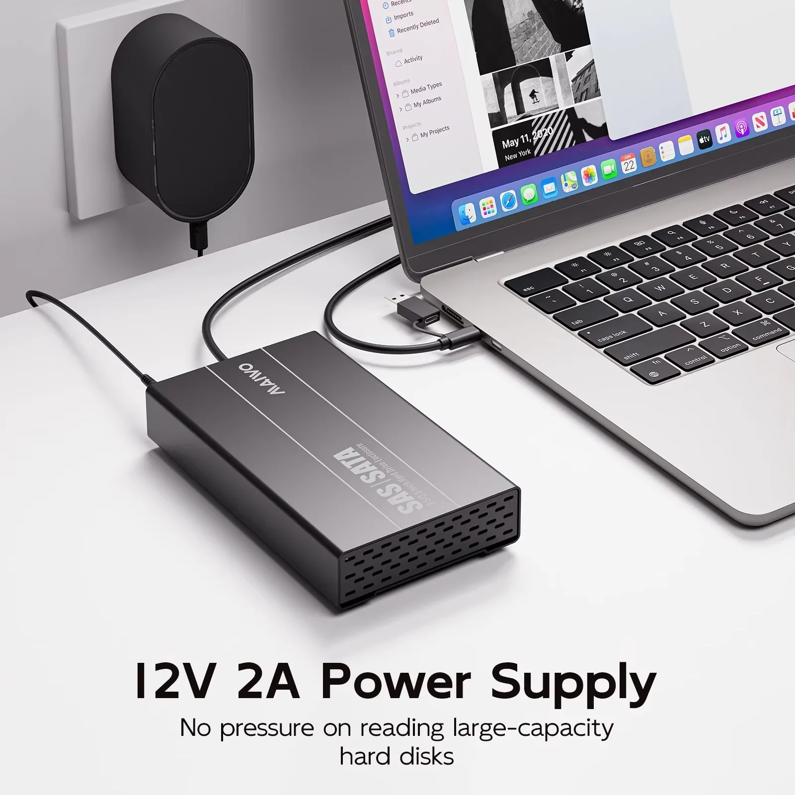 MAIWO 2.5/3.5인치 SAS/SATA 하드 드라이브 외장 케이스, 2.5인치 3.5인치 SATA/SAS 디스크 HDD SSD용 6Gbps/12Gbps S…