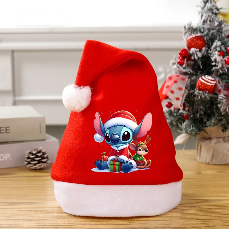 Disney-Chapeau Père Noël Stitch pour Parent et Enfant, Chapeau de Dessin Animé Mignon, Garçons et Bol, Festival, Habillage, Vêtements de Sauna, Casquettes Nouvel An, Cadeaux