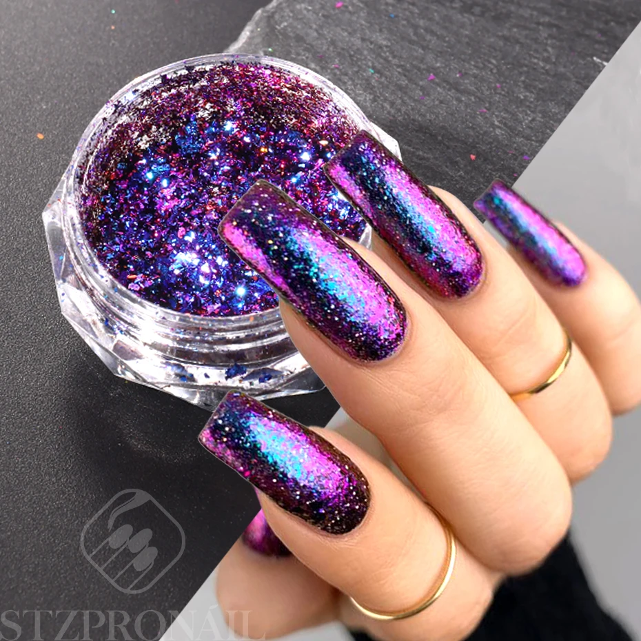 1box Chameleon Foils Nail Glitter Holographic Metal Gradient Coarse Sliced Rubbing Flake Pigment Power Manicure Accessories SLCP