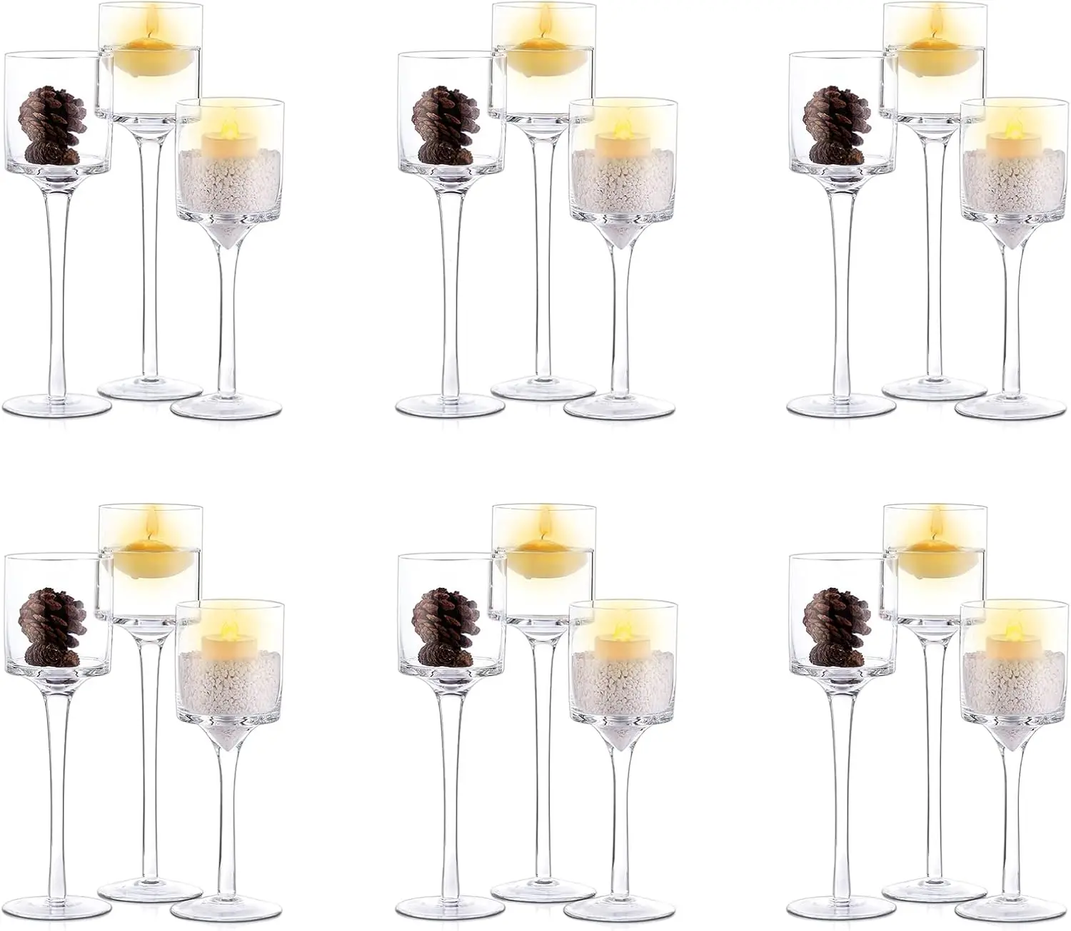 

Nuptio Tall Glass Candle Holder for Pillar Candles - 18 Pcs Candle Holders Floating Candles Clear Long Stem Candle Stand Pillar