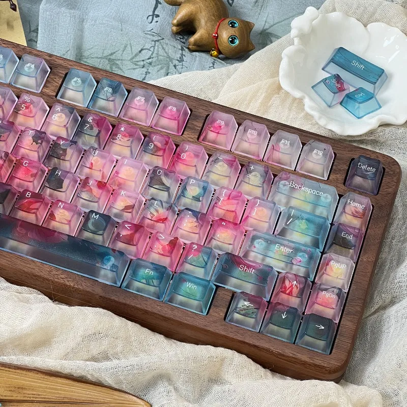 Floating Flower Gradient Theme Keycaps Set Custom PC Material Cherry Profile Keyboard Cap for Mechanical Keyboard Accessories