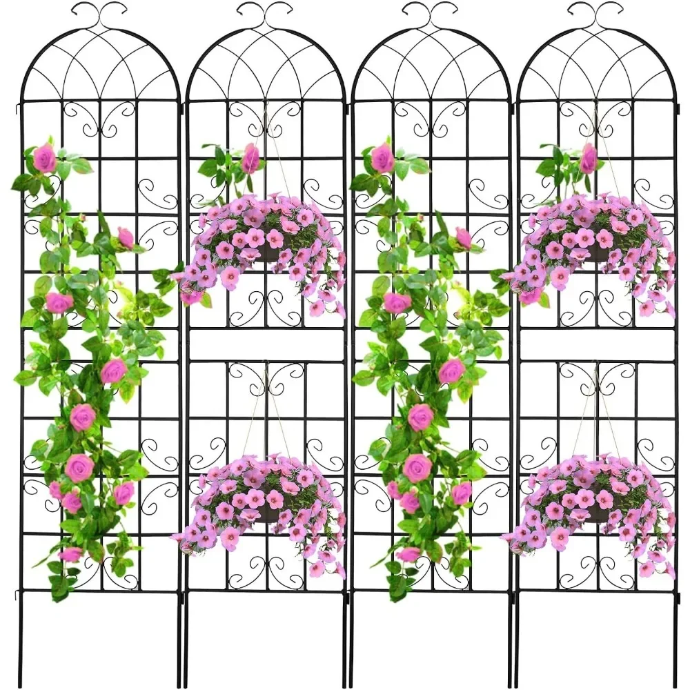 4 Pack 86.2x19.7in Metal Garden Trellis for Climbing Plants,Black Metal Garden Trellis,Large Decorative Outdoor Trellis