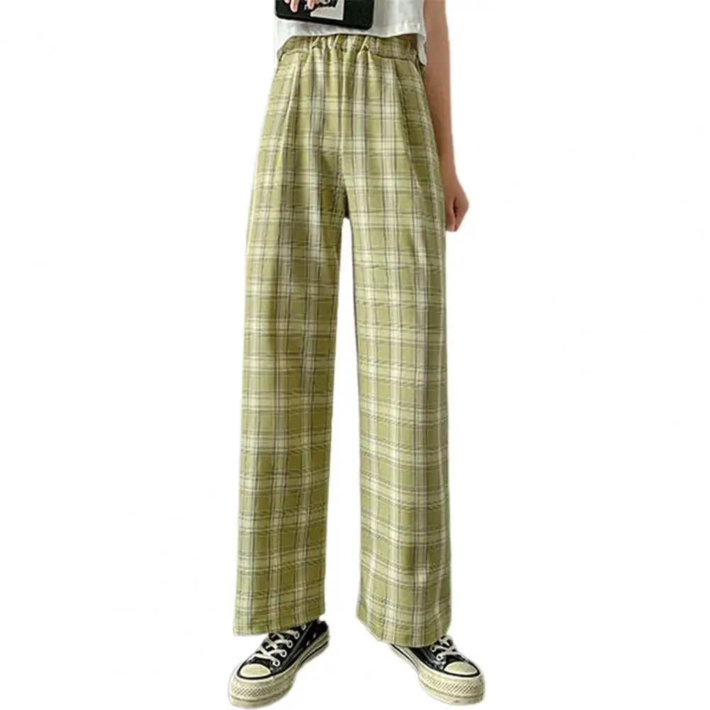 New Vintage Plaid Women Pants High Waist Wide Leg Straight Pant Loose Casual Female Trousers Wide Leg Pant Fashion Streetwear