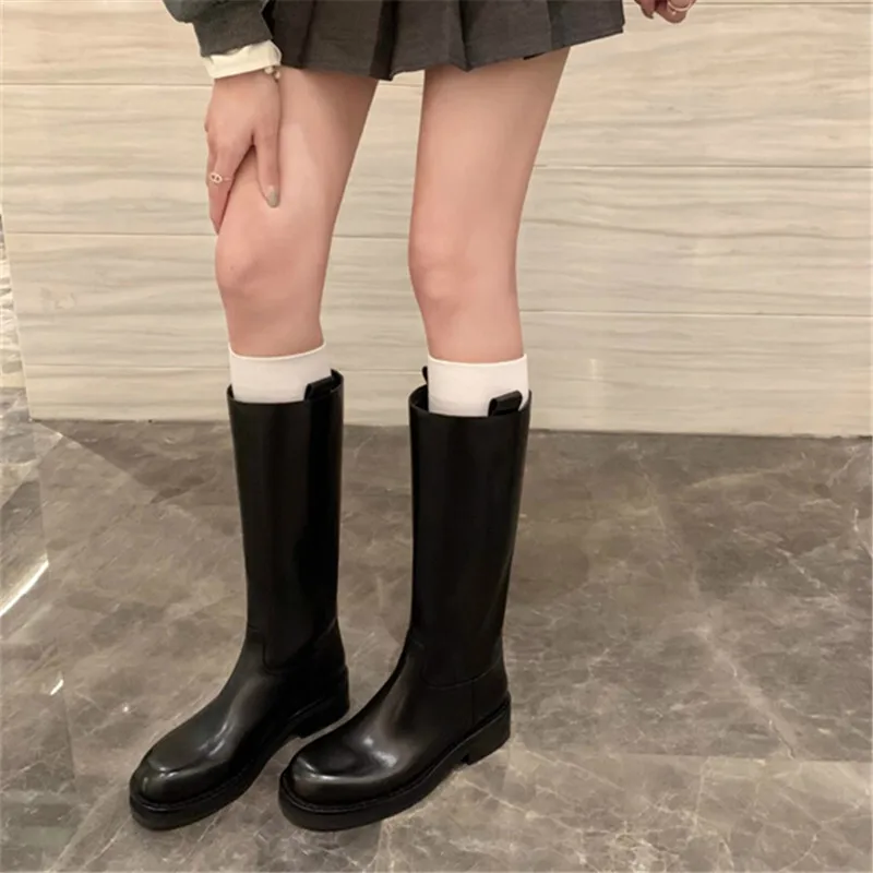 

NEW Vintage Woman Knee-High Boots Fashion High Quality Leather Square Heel Knight Booties 2023 Trend Women's Long Boots