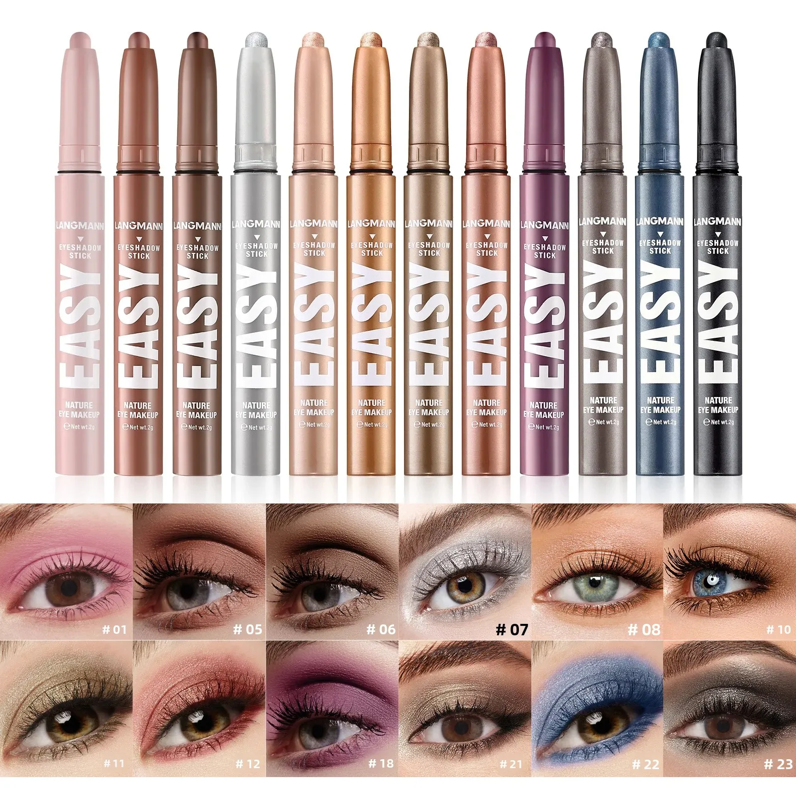 

LANGMANNI Matte Eye Shadow Stick Waterproof Sweat-Resistant Long Lasting Pearlescent Eyeshadow Pen Metallic Glitter Eye Shadow