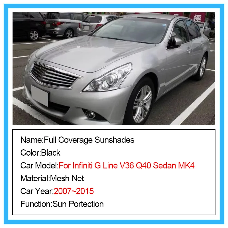 For Infiniti G Line V36 Q40 Sedan MK4 2007 2008~2015 Nissan Skyline Car Mesh Sunshades Window Sun Visor Magnetic Privacy Curtain