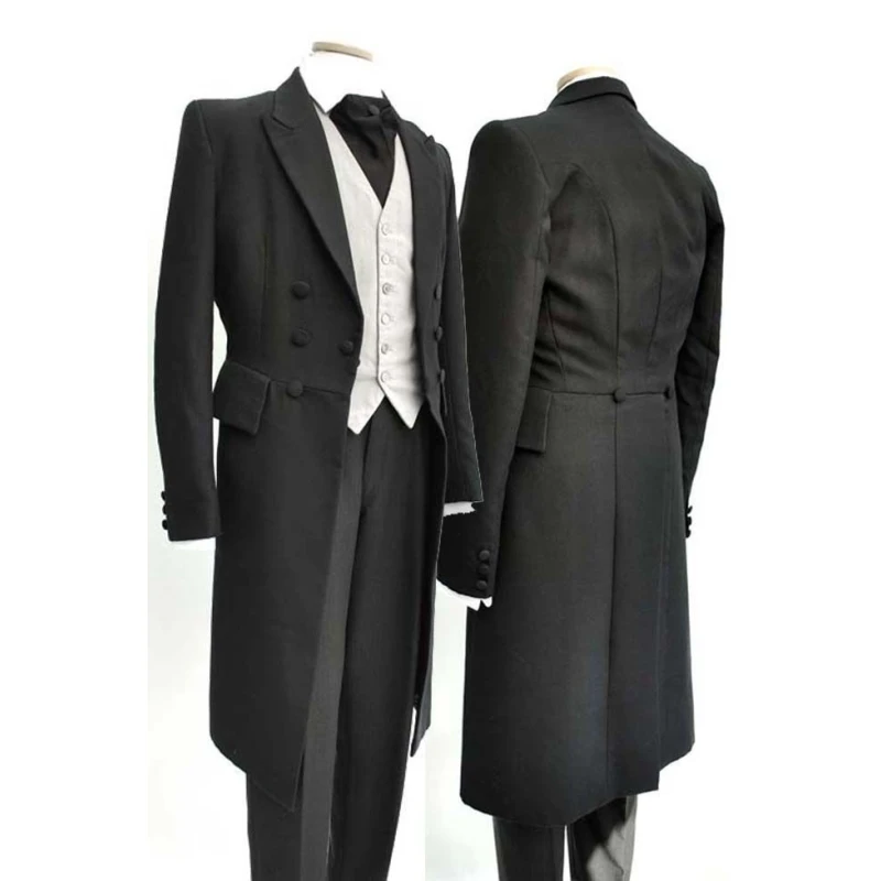 

2024 Hot Sale Men Suit Black Wedding Groomsmen Double Breasted Tailcoat Groom Tuxedos 3 Pieces Men Suit (Jacket+Vest+Trousers)