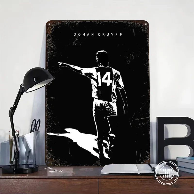 Johan Cruyff Black and White Portrait Tinplate Poster Customized Wall Art Retro Vintage Metal Signs for Fans Home Decorations