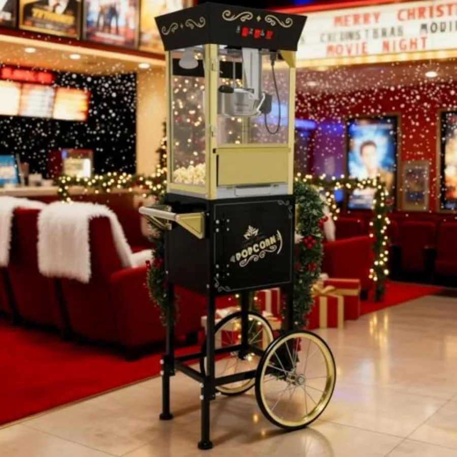Popcorn Machine with Cart, Popcorn Maker with 12 Oz Kettle, Vintage Movie Theater Style Professional Cart with 4 Cups and 1 Sco image 8