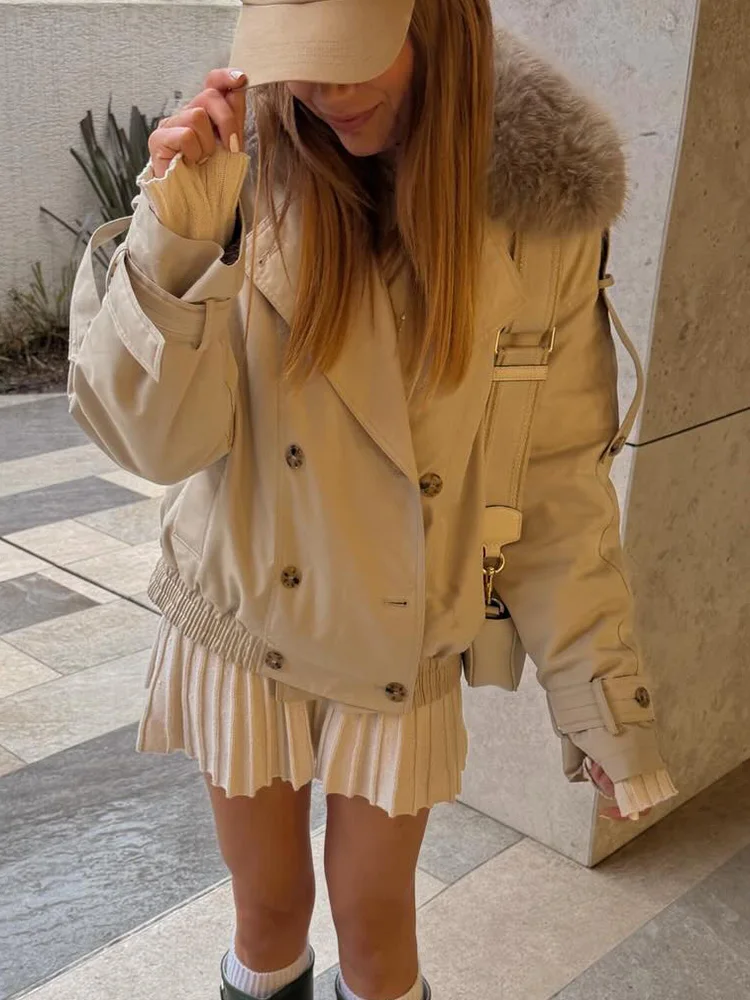 

HH Elegant Women Casual Loose Jackets Autumn Woman Street Style Lapel Double-Breasted Pocket Decoration Slim Short Coats