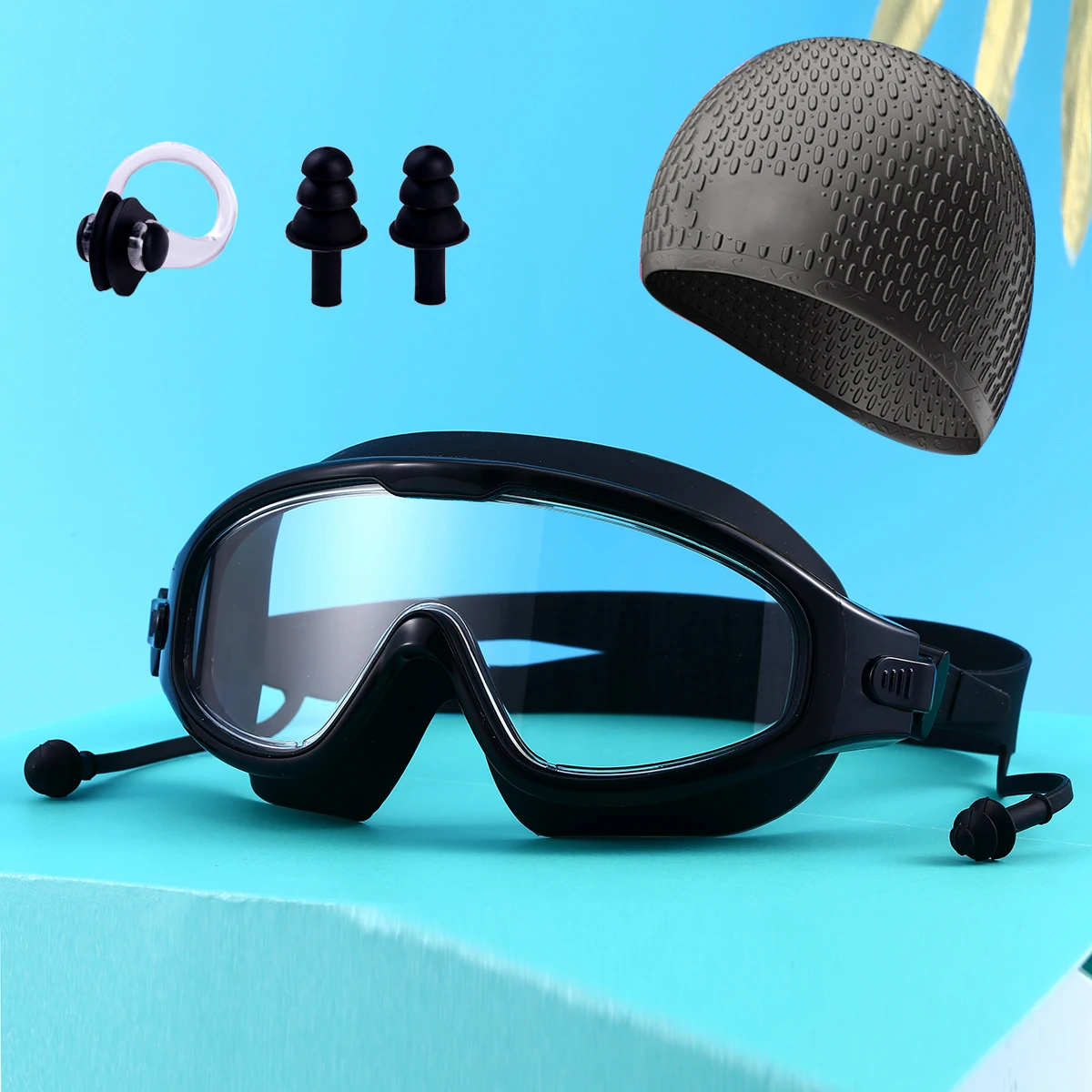 

Adult swimming goggles waterproof fog-proof goggles for men and women large frame swimming goggles swimming cap set
