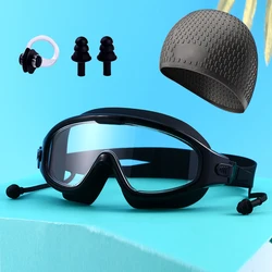 Adult swimming goggles waterproof fog-proof goggles for men and women large frame swimming goggles swimming cap set