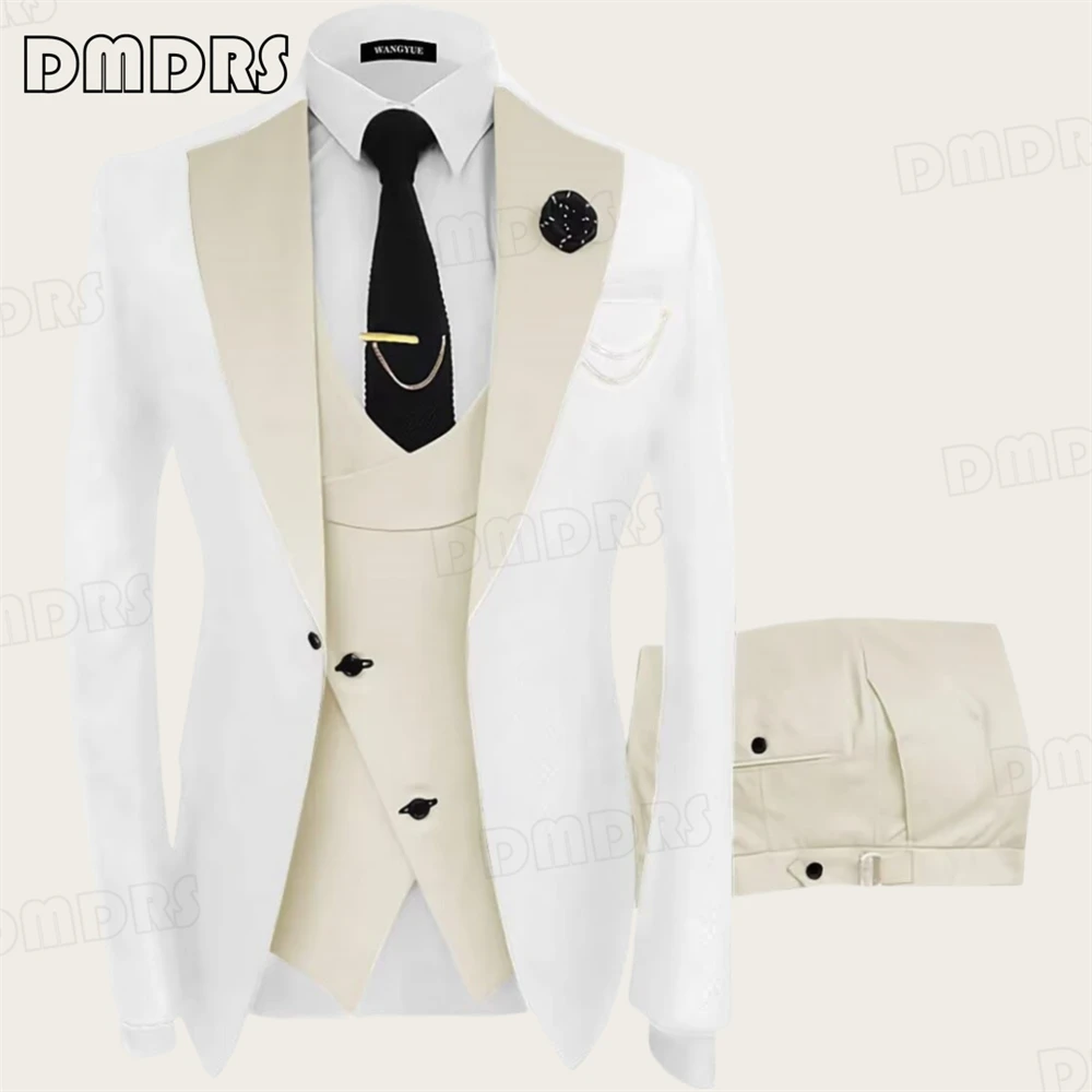 High Quality Wedding Suit for Men, Slim Fitting Men's 3-Piece Suit Set, One Button Notched Blazer, Vest Pants Plus Size Suits